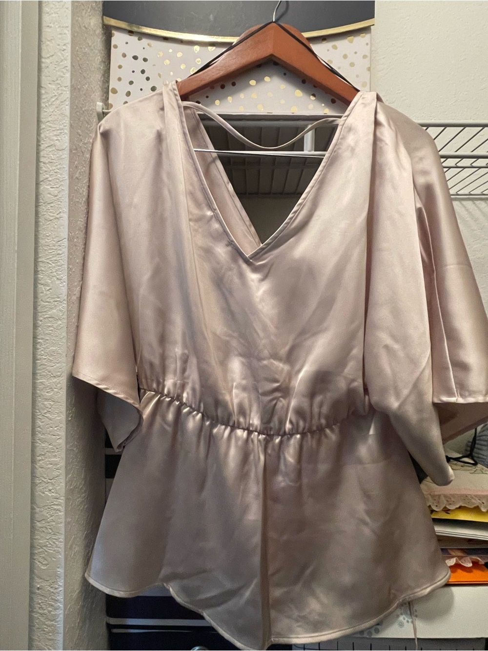Pleione Satin-Like Blouse – Light Gold – Size M - Picture 3 of 6